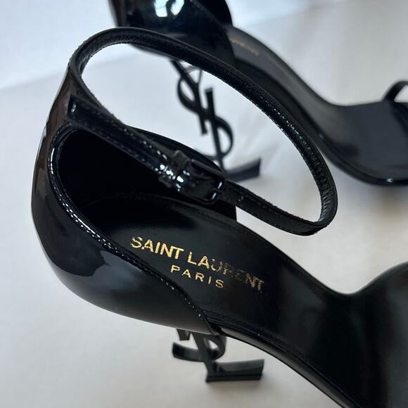 Saint Laurent Opyum YSL High Heel Patent Leather Sandal Pumps Black Size EU 39.5 - Picture 7 of 14